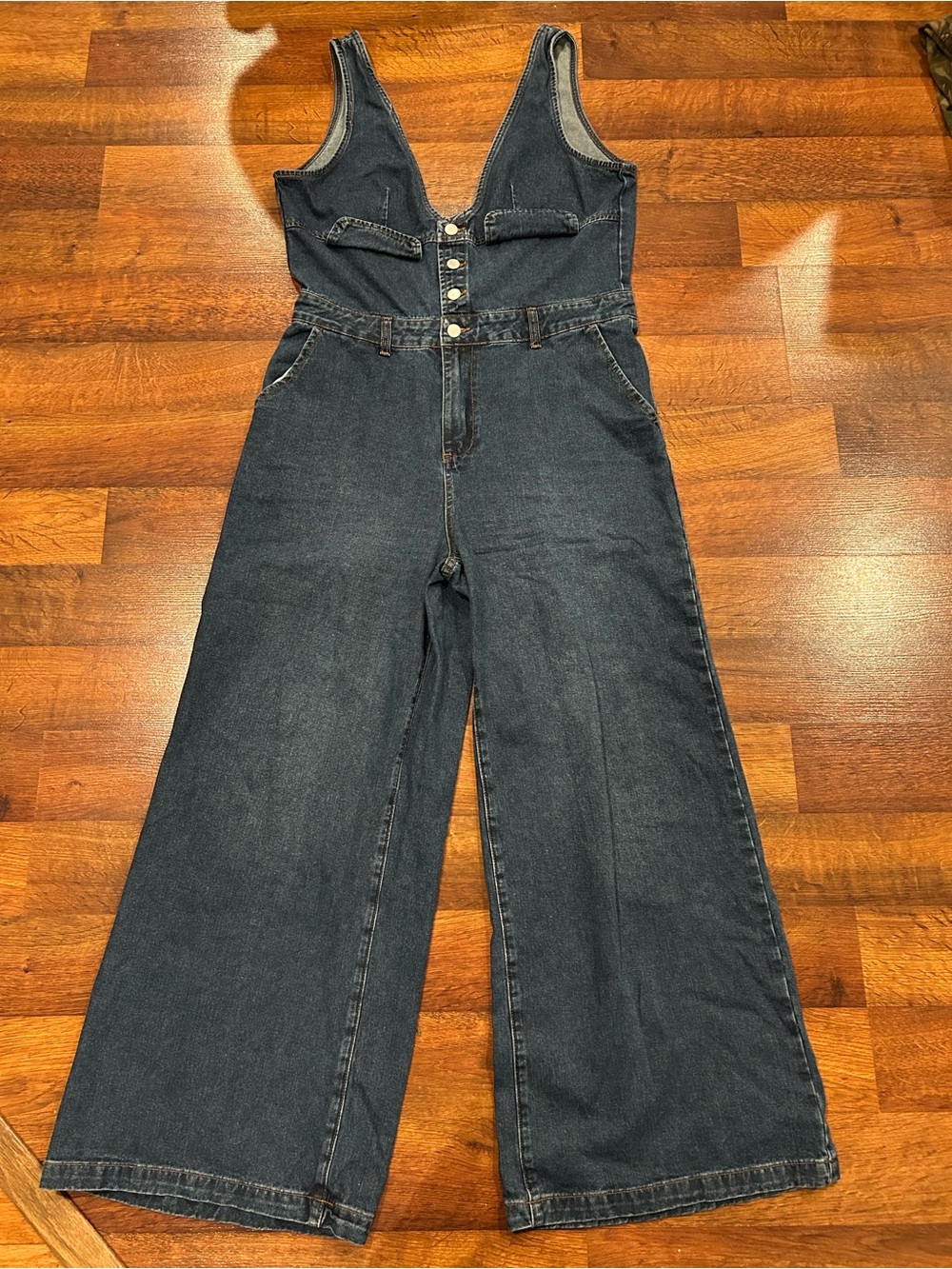 Cider Denim V-Neck Wide Leg Jumpsuit Button Down Women’s Size XL